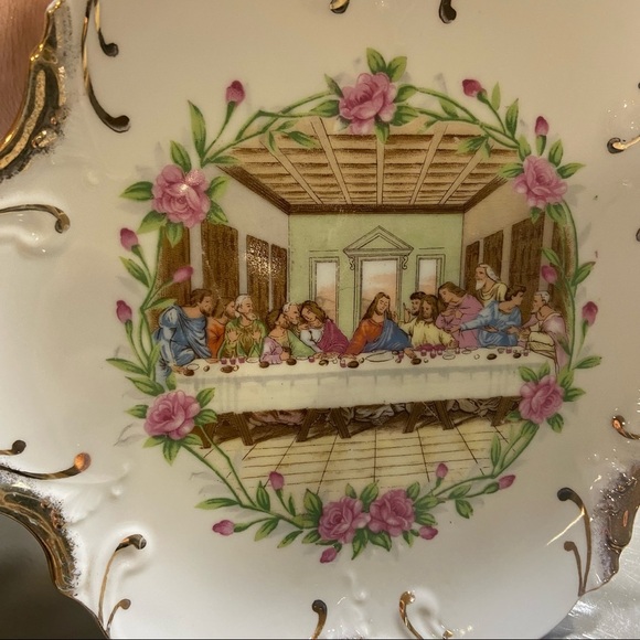 8" Vintage Decorative Plate Jesus ''The Last Supper'' 18K Gold Trim - Picture 4 of 5